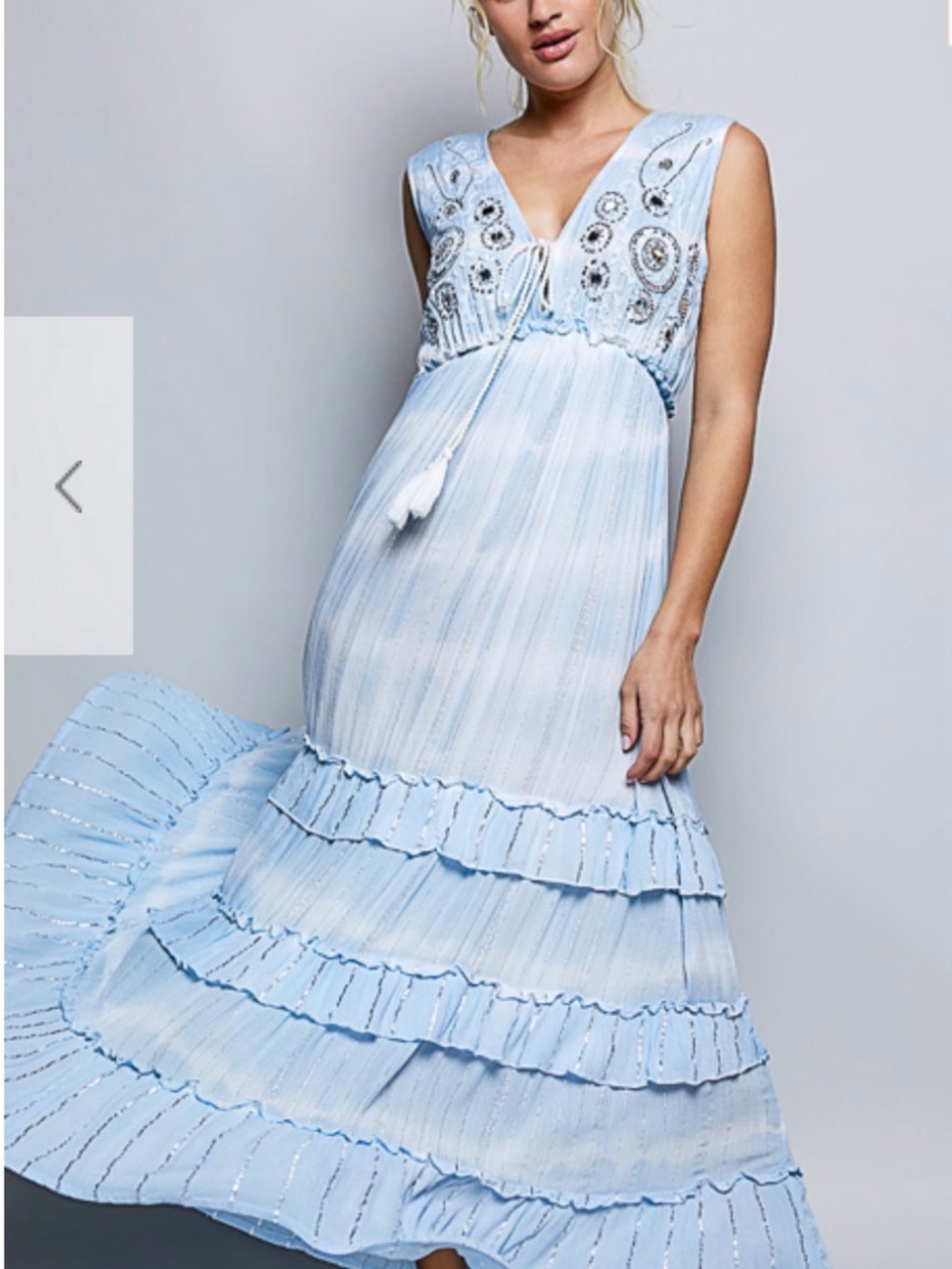 POL Light Blue Embroidered Tiered Maxi Dress